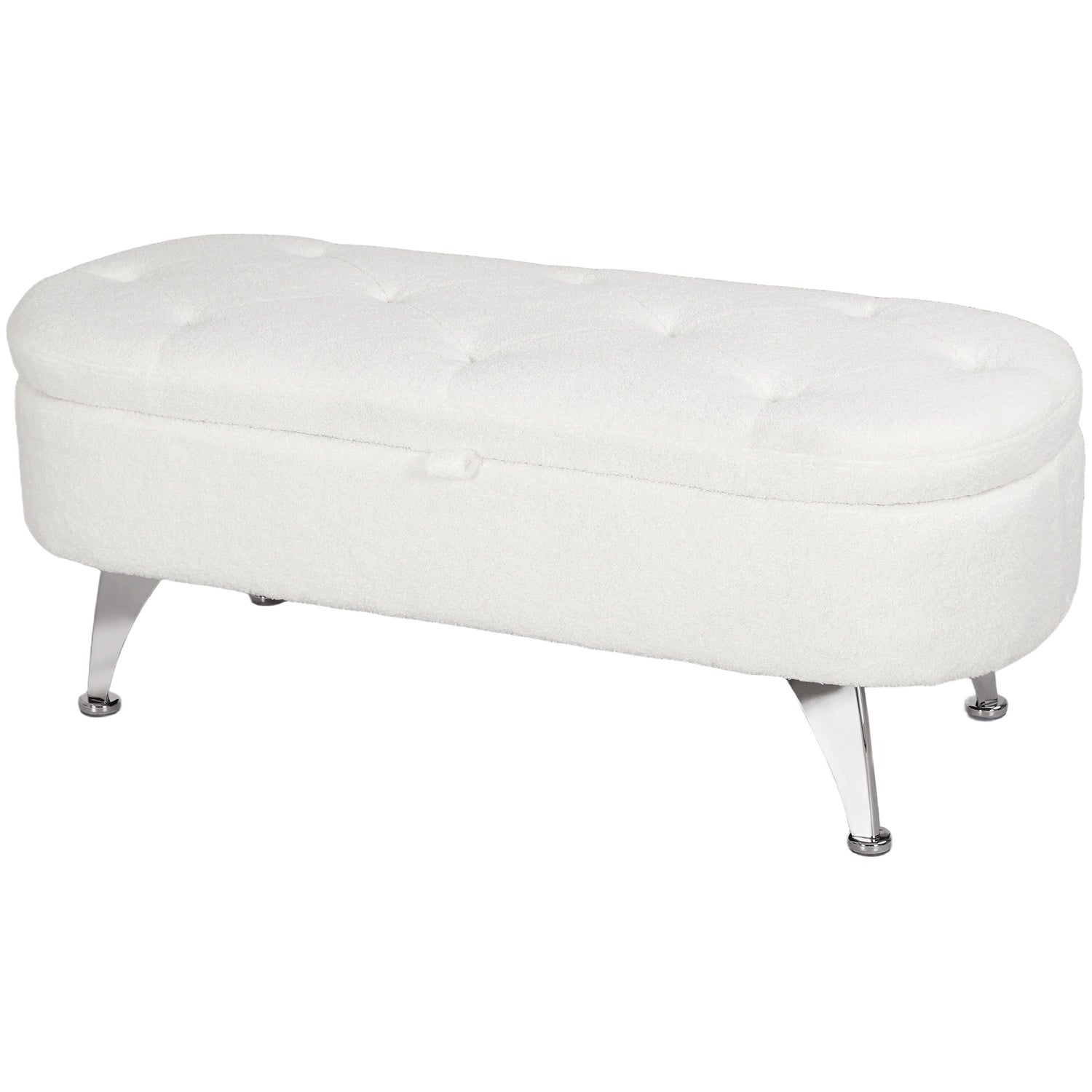 Förvaringsbänk med lock, vit sammet, metallram, 114cm