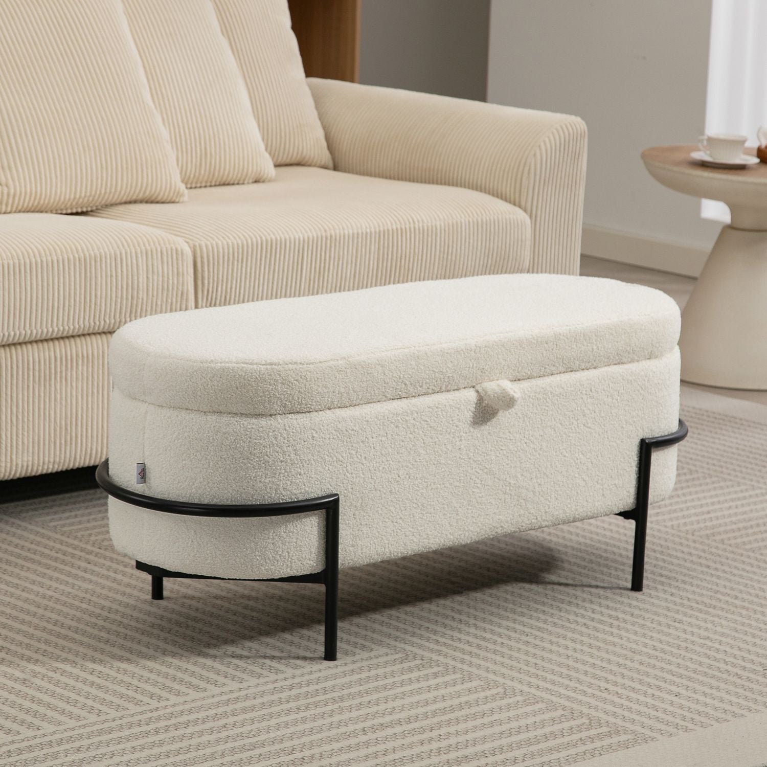 Förvaringsfotpall, krämfärgad fleece, stålben