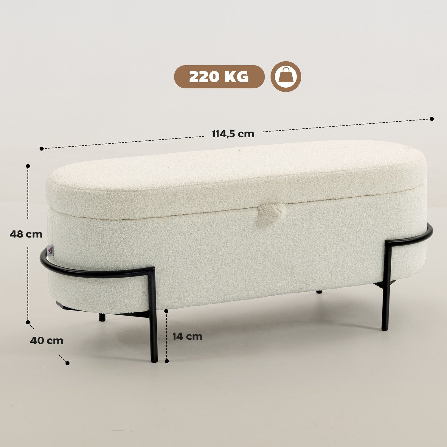 Förvaringsfotpall, krämfärgad fleece, stålben
