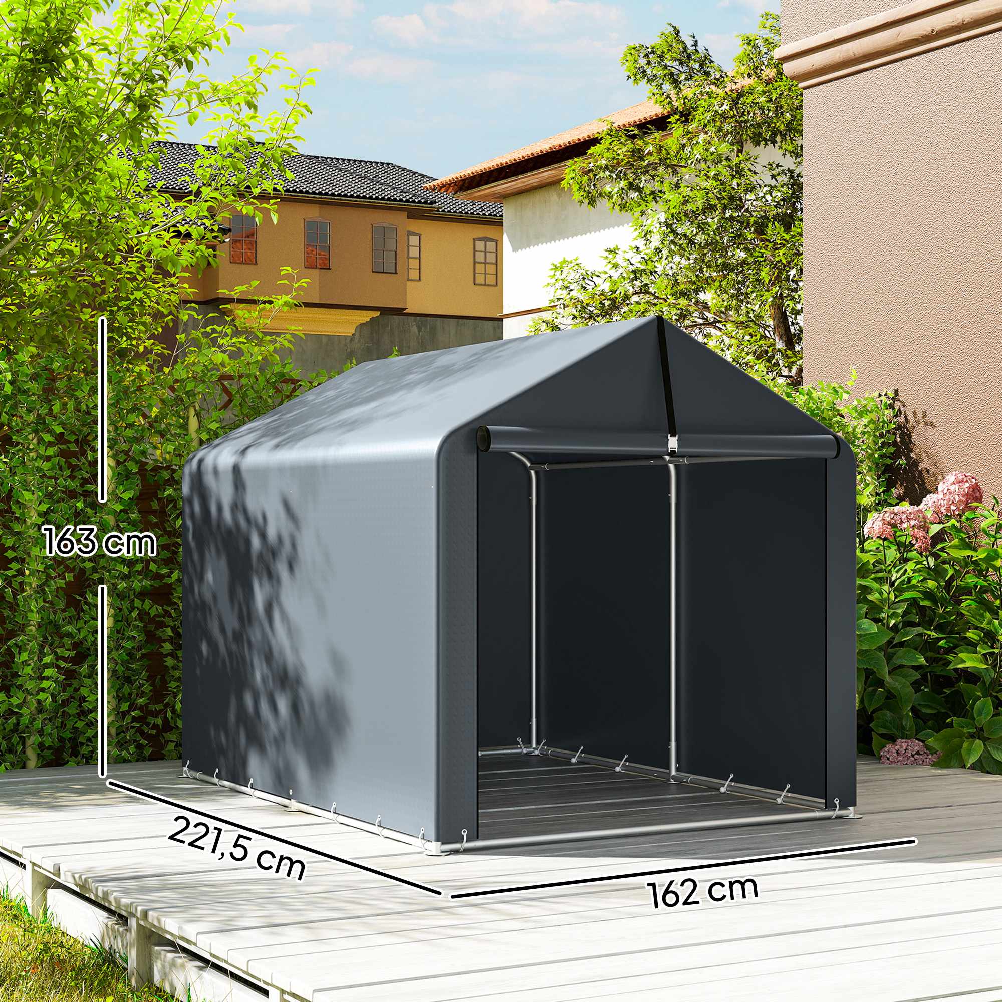 Förvaringstält för utomhusbruk, vattentätt PE-tyg, 162x221,5x163 cm