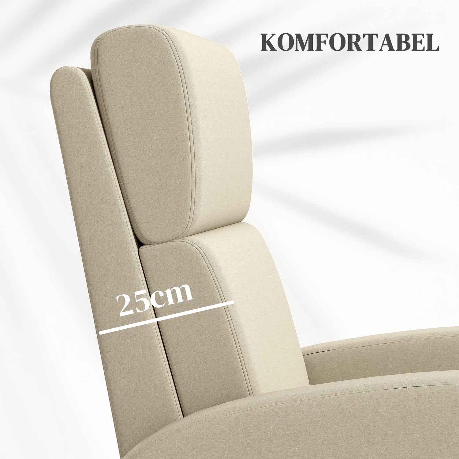 Fåtölj TV-stol, utfällbart fotstöd, lutar upp till 160°, 64 x 86 x 102 cm, kräm
