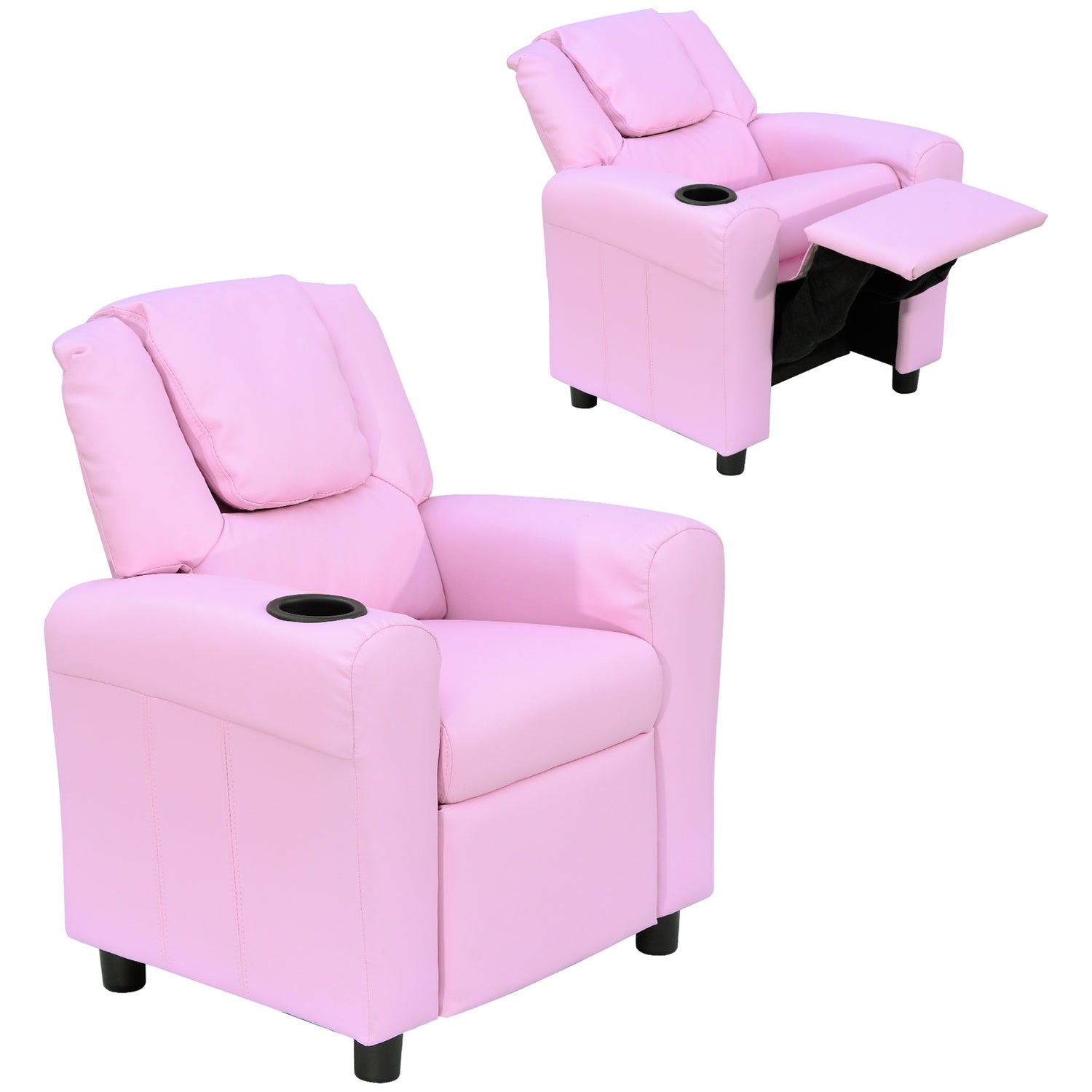 Fåtölj för barn med mugghållare, rosa fåtölj för åldrarna 3-6