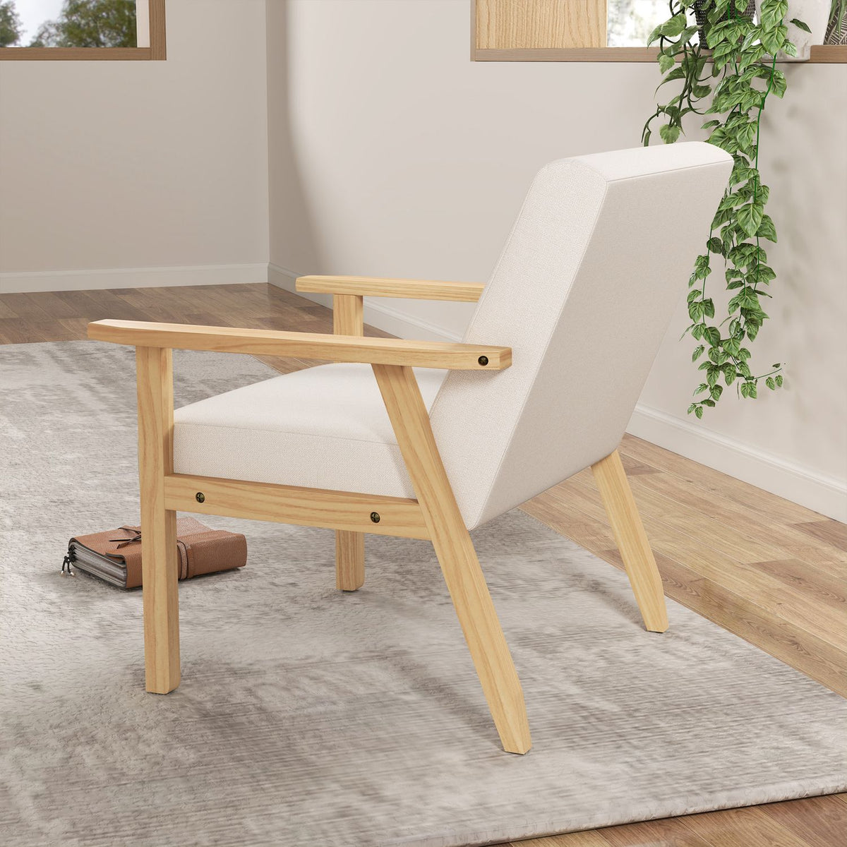 Poltrona con braccioli, rivestita, bianco crema, 64x70x72 cm