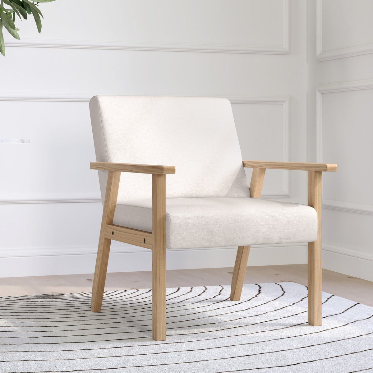 Poltrona con braccioli, rivestita, bianco crema, 64x70x72 cm