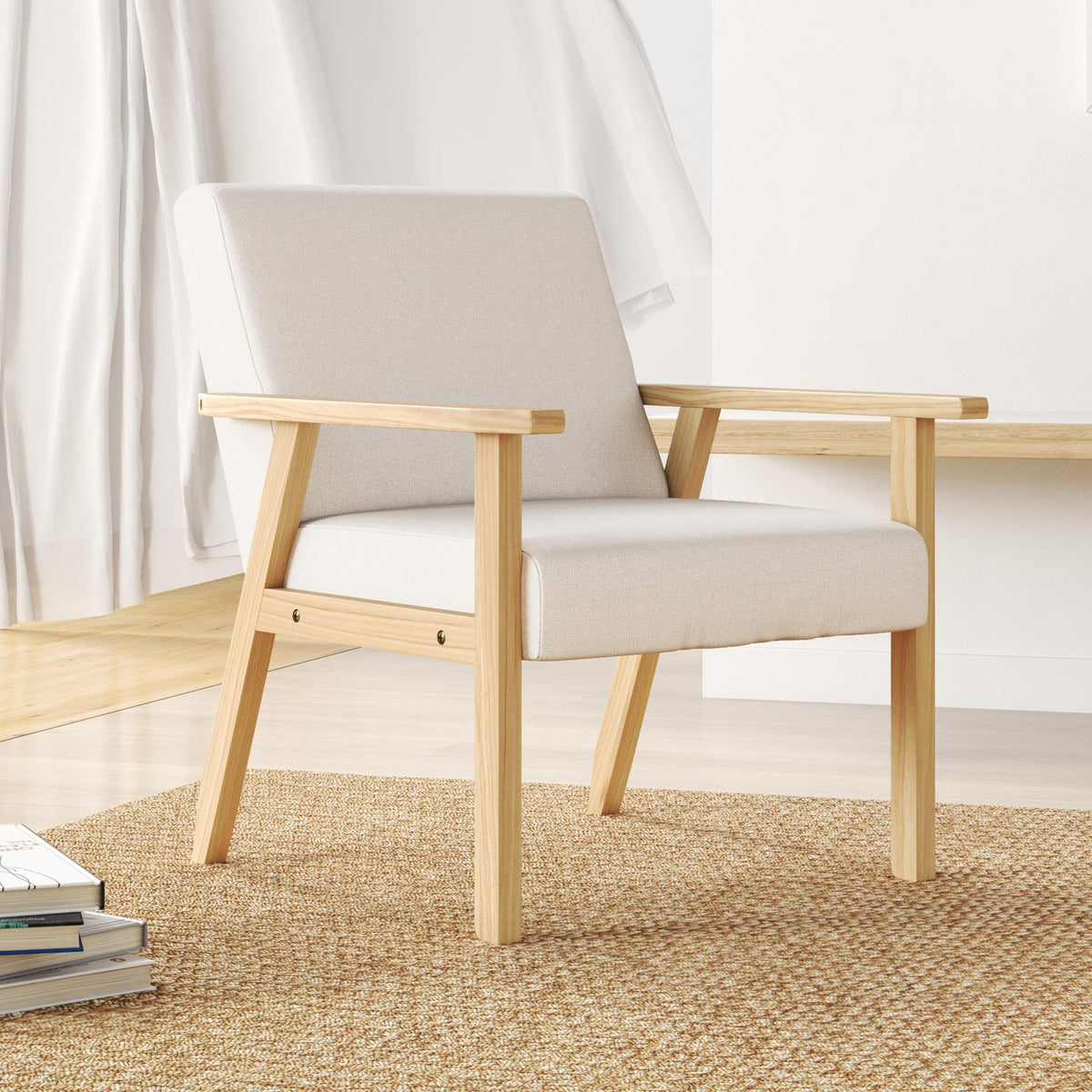 Poltrona con braccioli, rivestita, bianco crema, 64x70x72 cm