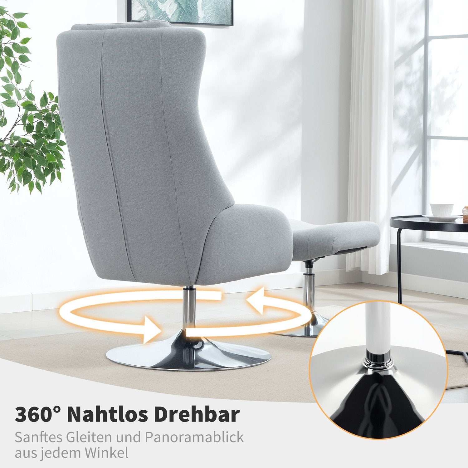 Fåtölj med fotpall, armstöd, grå