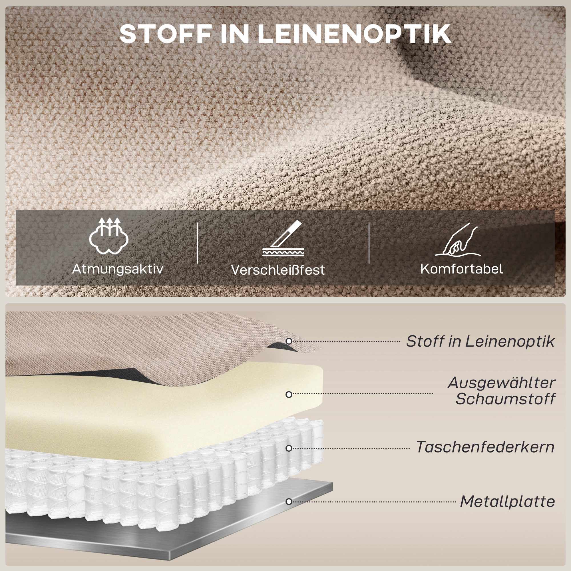 Fåtölj med manuell lutning, linneutseende, beige