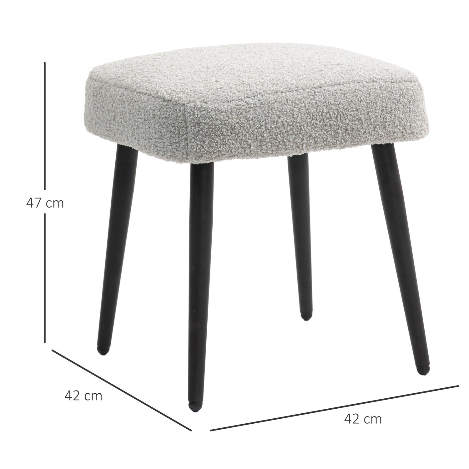Fyrkantig fotpall med stålben, kashmirlook, ljusgrå