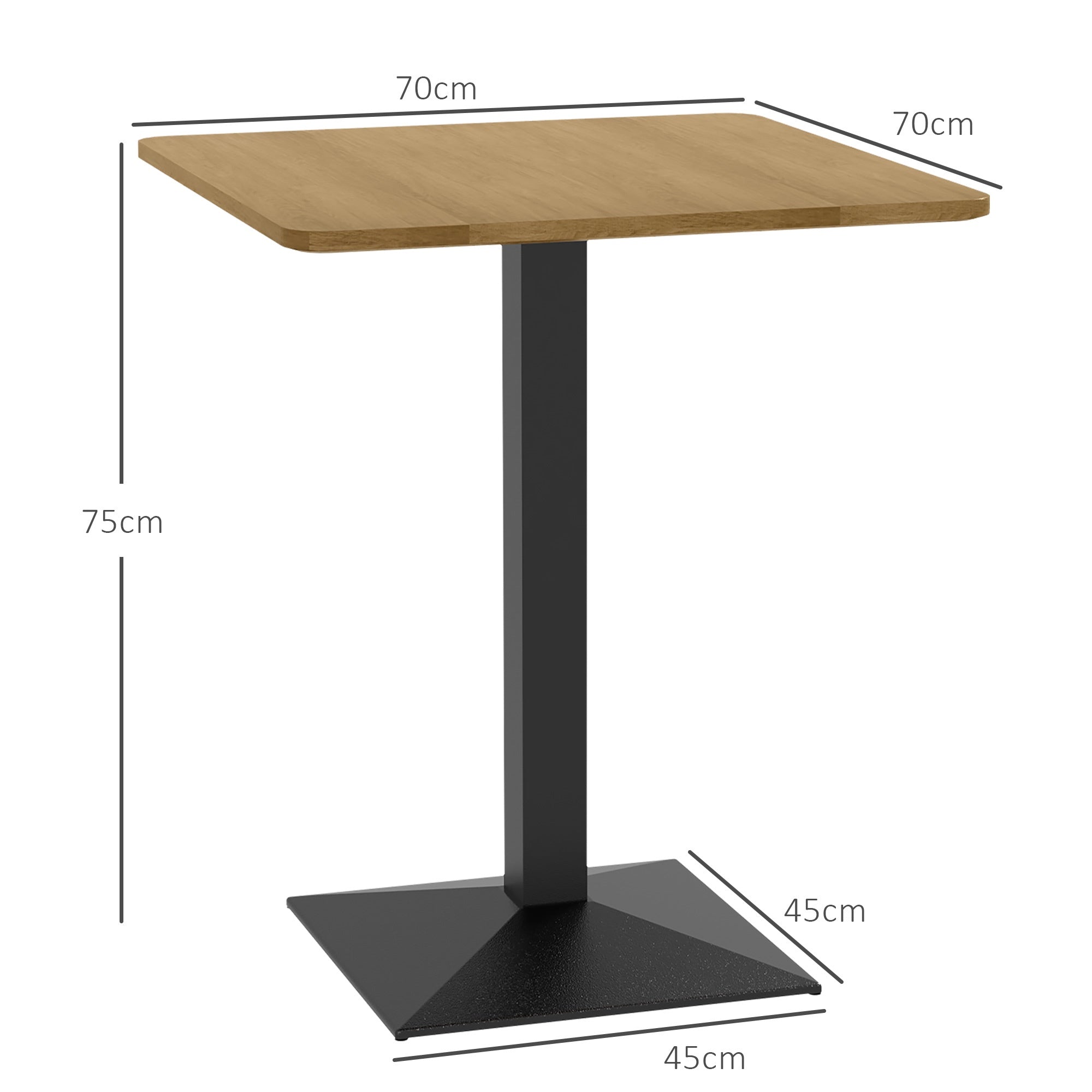 Fyrkantigt matbord, mörkbrunt, träliknande, stålbas