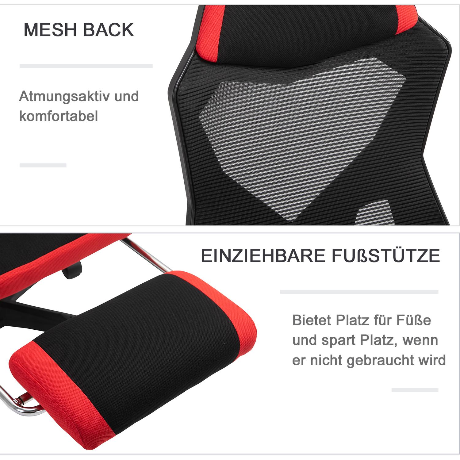 Gaming Chair – Ergonomisk kontorsstol med fotstöd, svart & rött