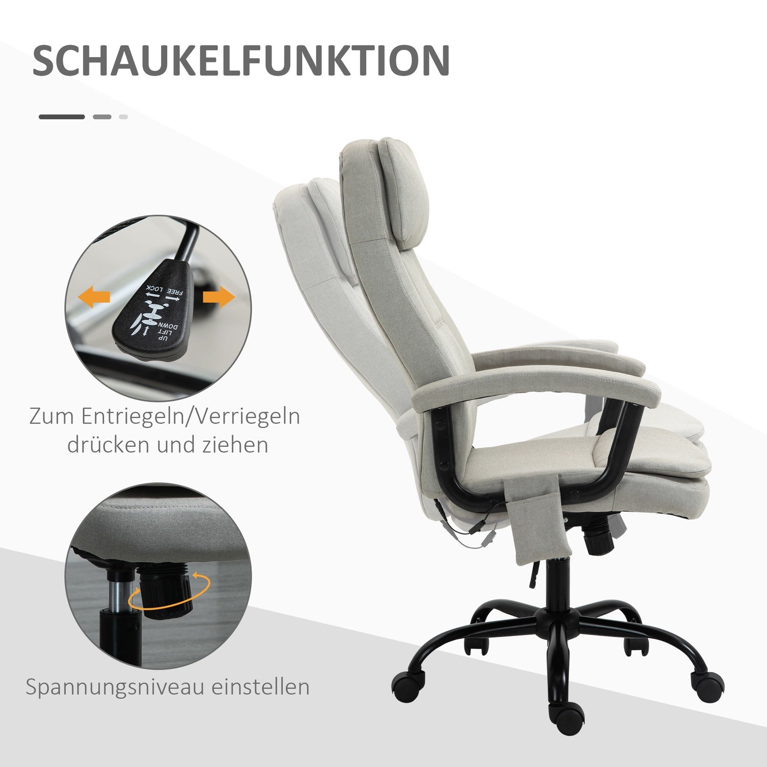 Gaming Kontorsstol, svankmassage, justerbart beige linne