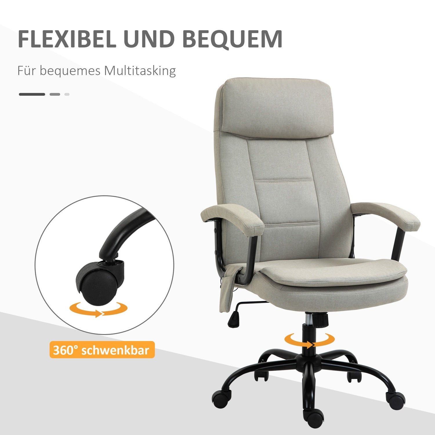 Gaming Kontorsstol, svankmassage, justerbart beige linne