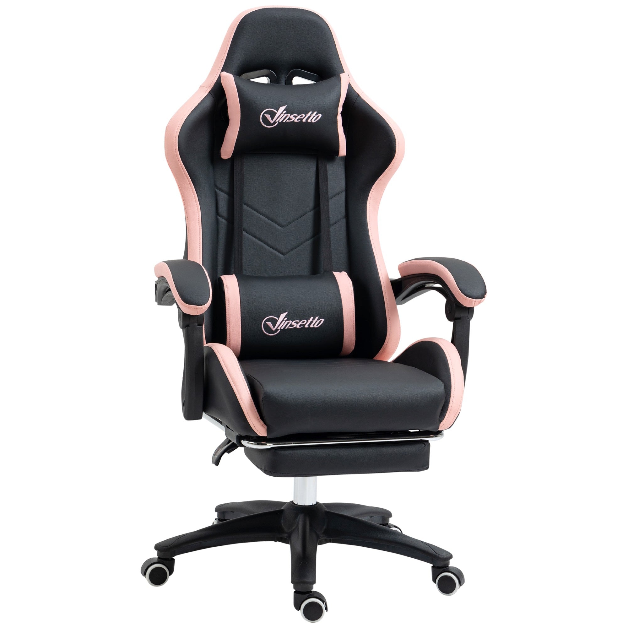 Gamingstol med fotstöd, 135 cm lutbar, rosa och svart