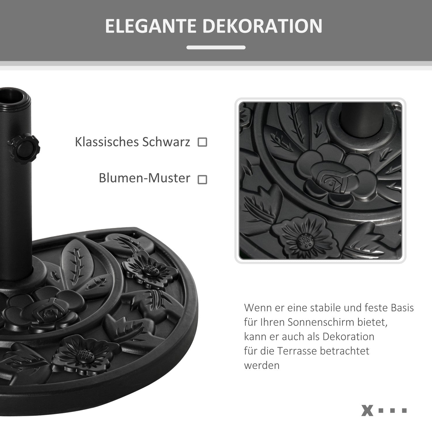 Garden Paraply Base 9Kg, Flower Design, Ø35/38/48Mm