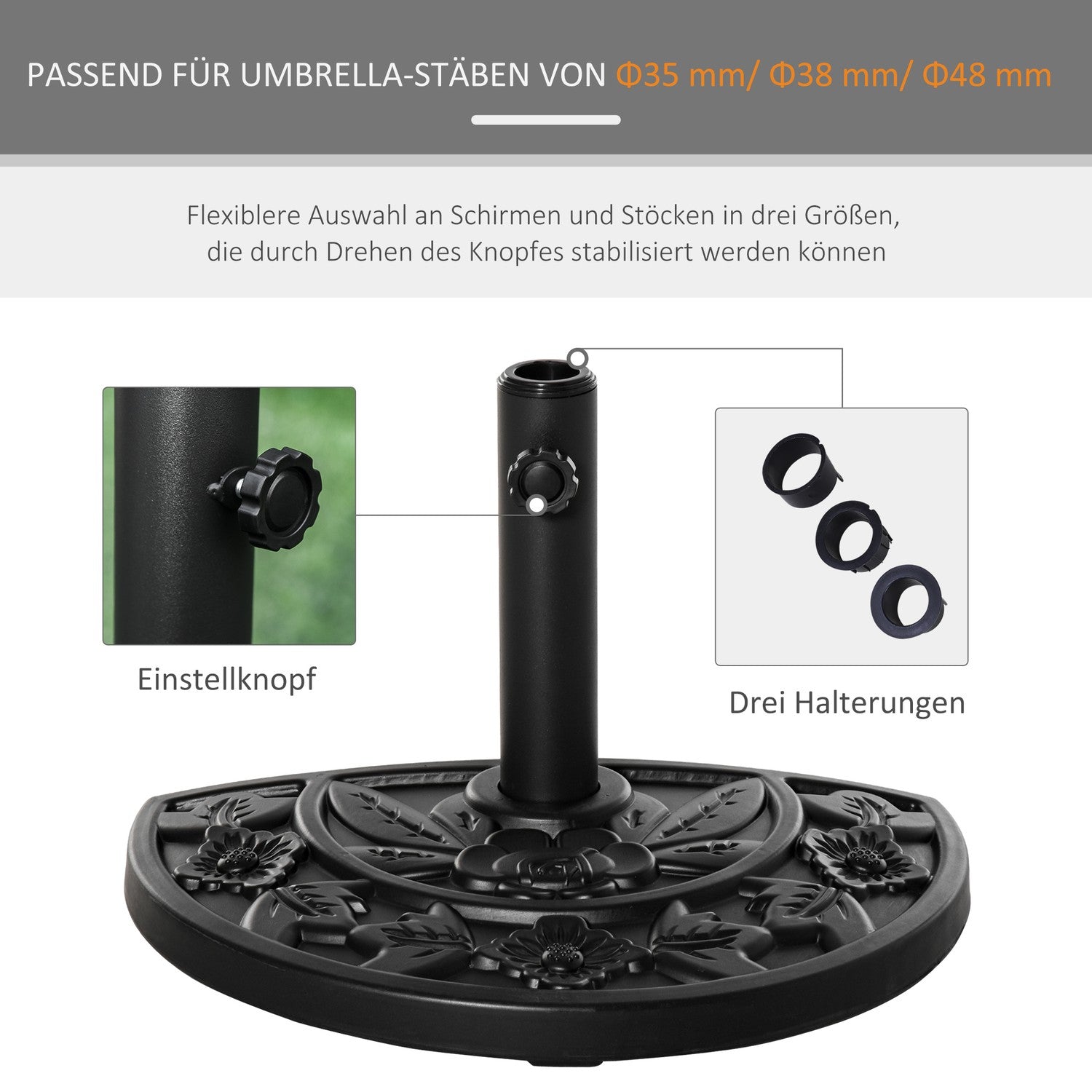 Garden Paraply Base 9Kg, Flower Design, Ø35/38/48Mm
