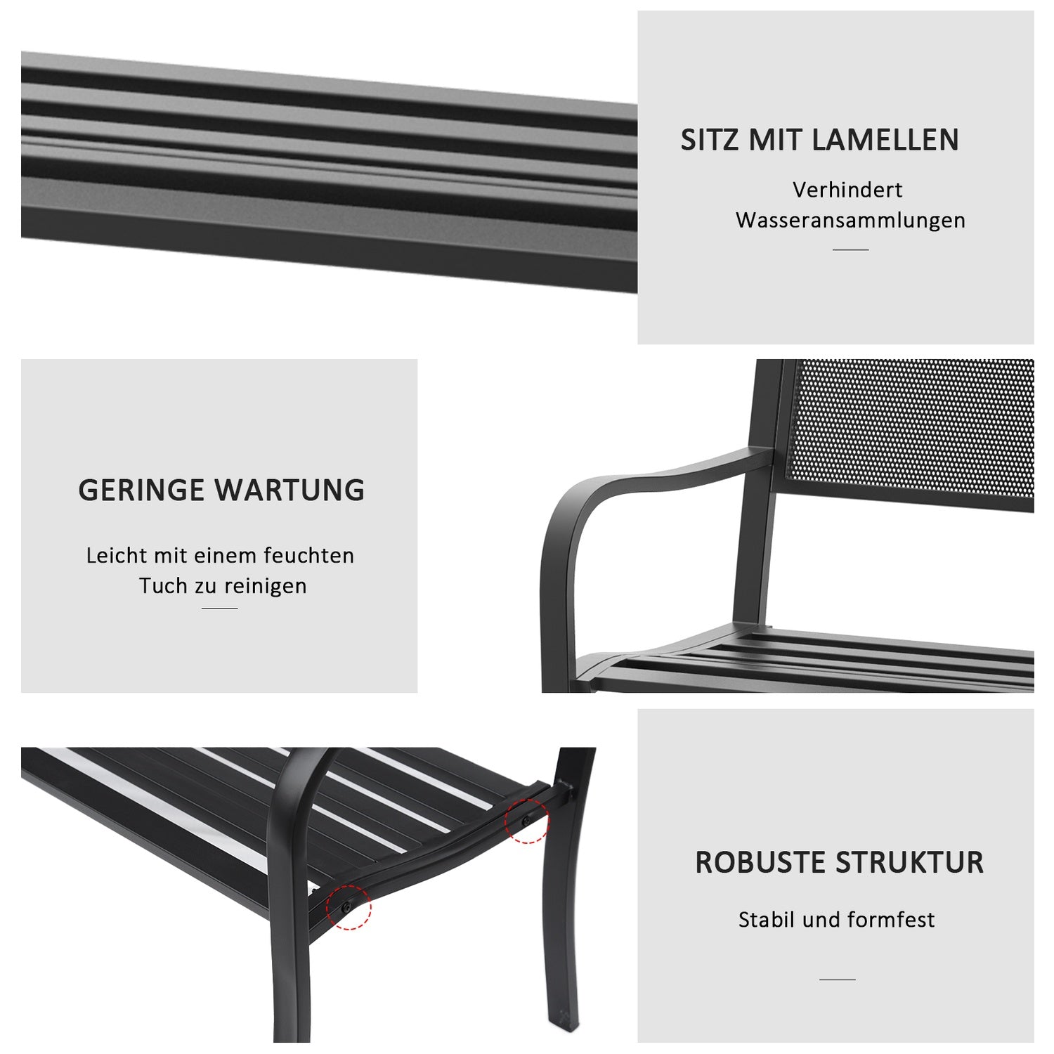 Garden Steel 2-Sits Bänk – Svart, B127 x D60 x H87Cm