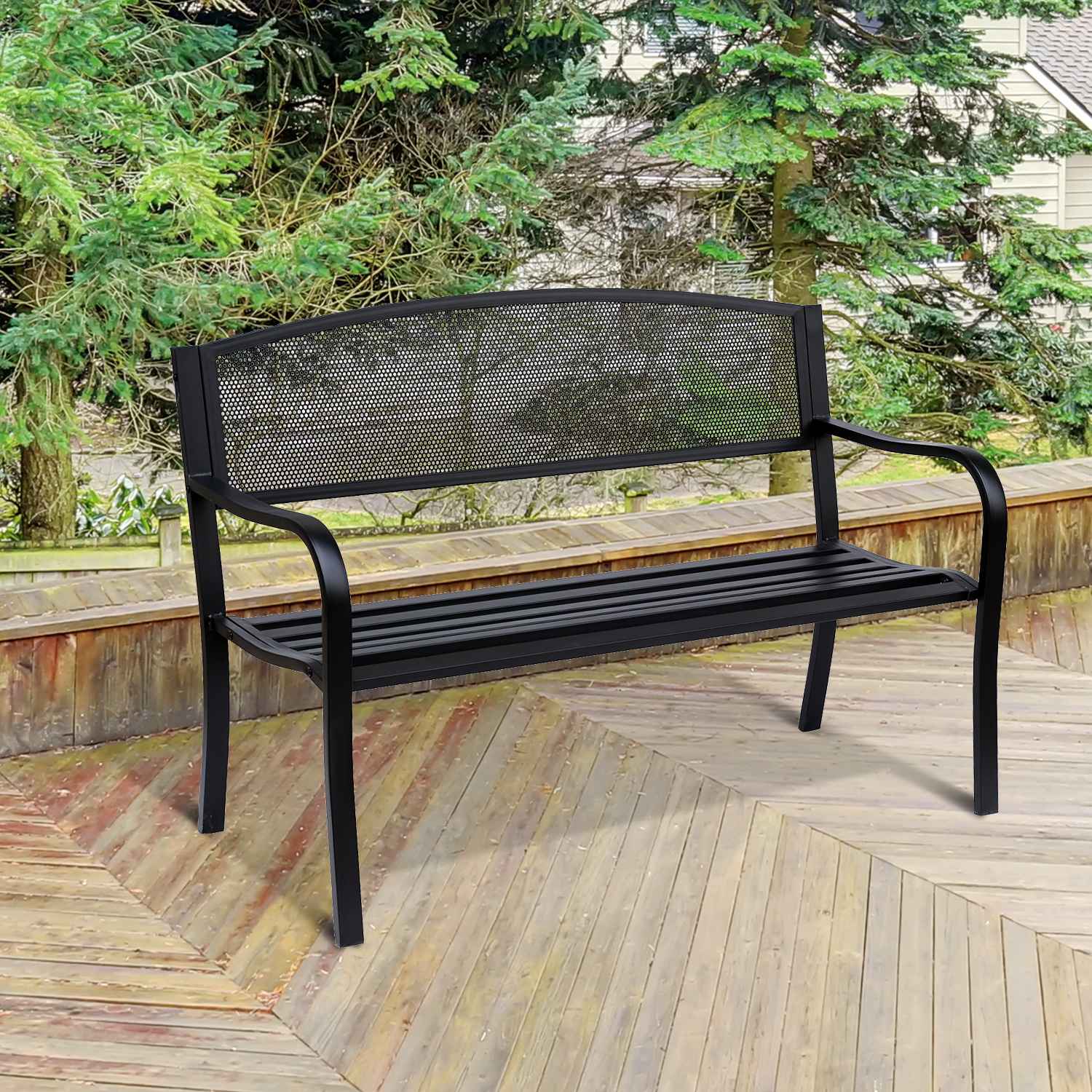 Garden Steel 2-Sits Bänk – Svart, B127 x D60 x H87Cm