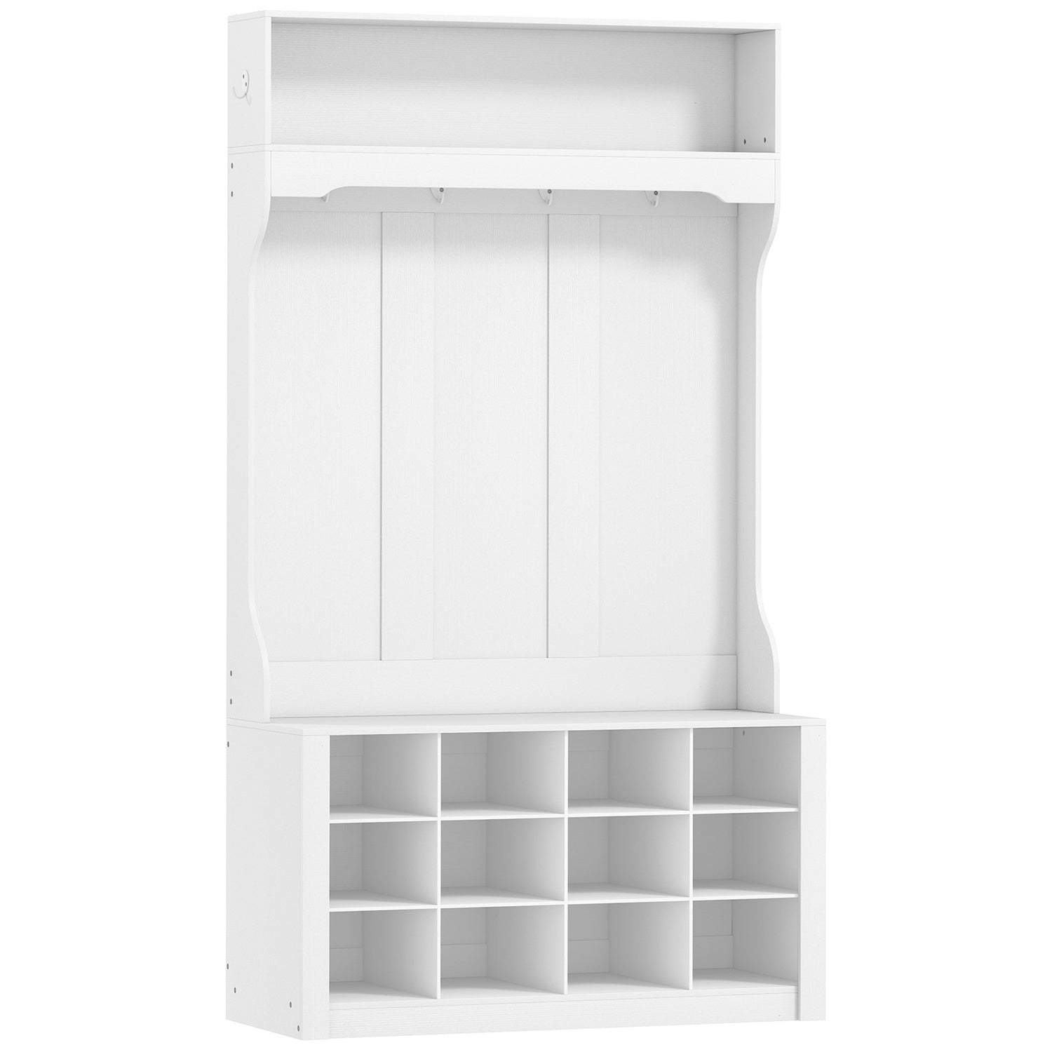 Garderob med hylla, bänk, krokar, skofack, vit