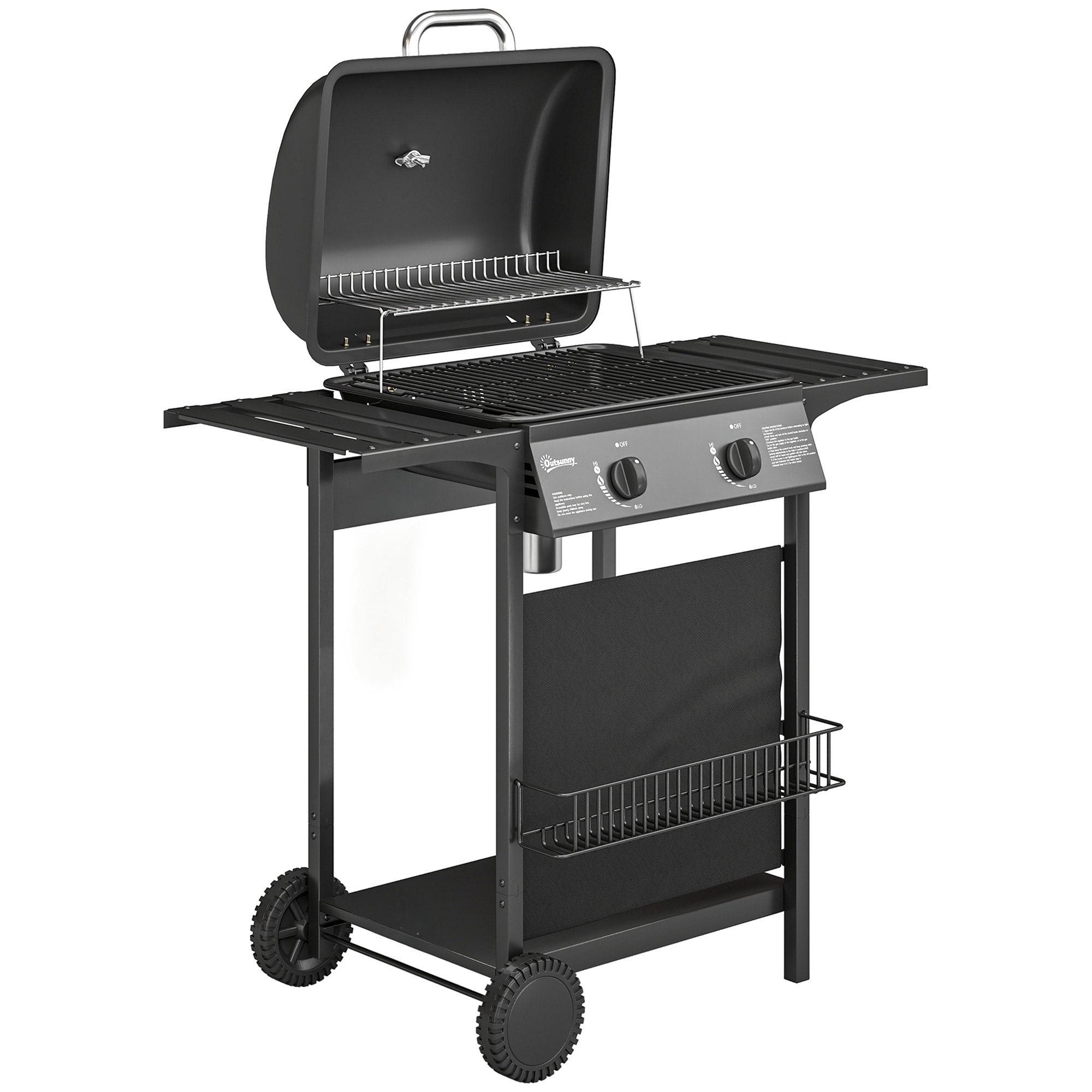 Gasgrill 5kW, 2 brännare, rostfritt stål, sidobord