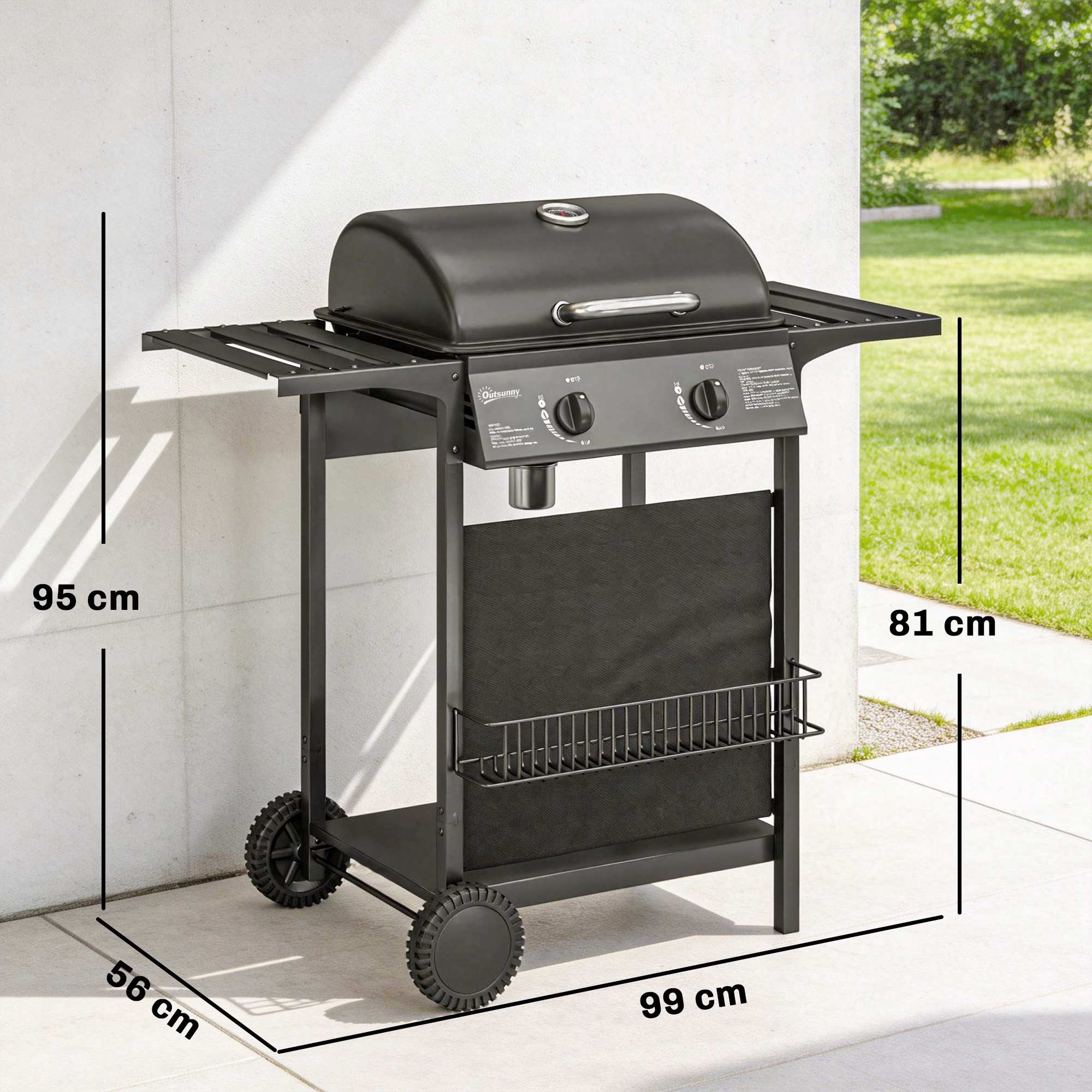 Gasgrill 5kW, 2 brännare, rostfritt stål, sidobord