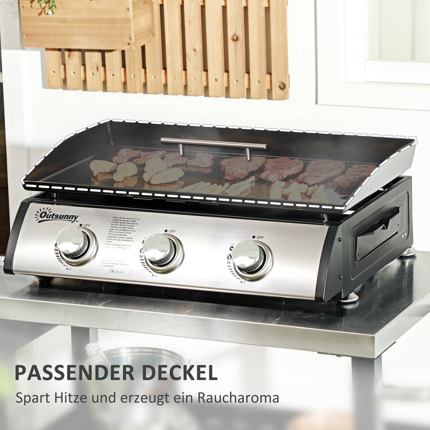 Gasgrill med 3 brännare, rostfritt stål för trädgård