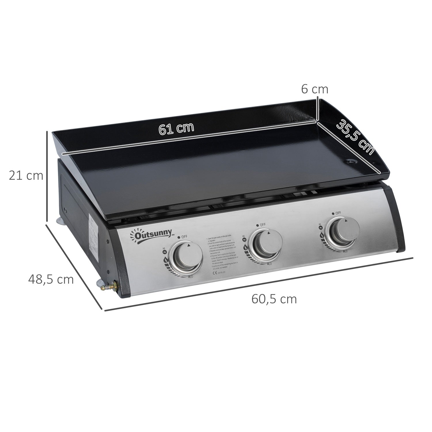 Gasgrill med 3 rostfria brännare, tryckreducerare
