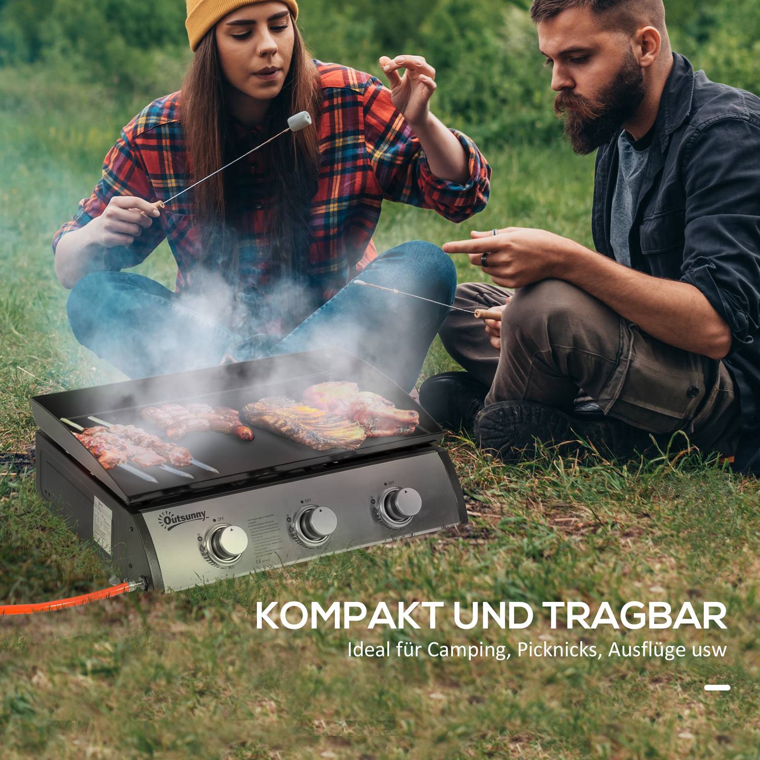 Gasgrill med 3 rostfria brännare, tryckreducerare