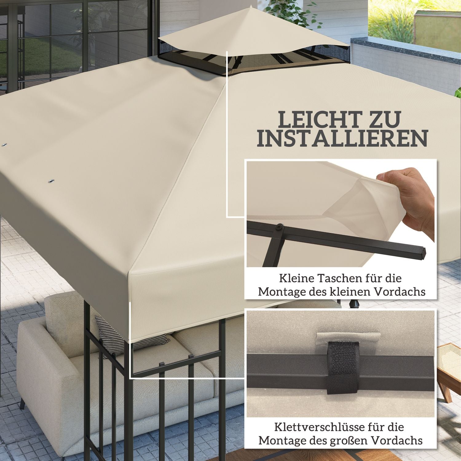 Gazebo Takbyte 3x3m, Vattentålig, Gräddvit
