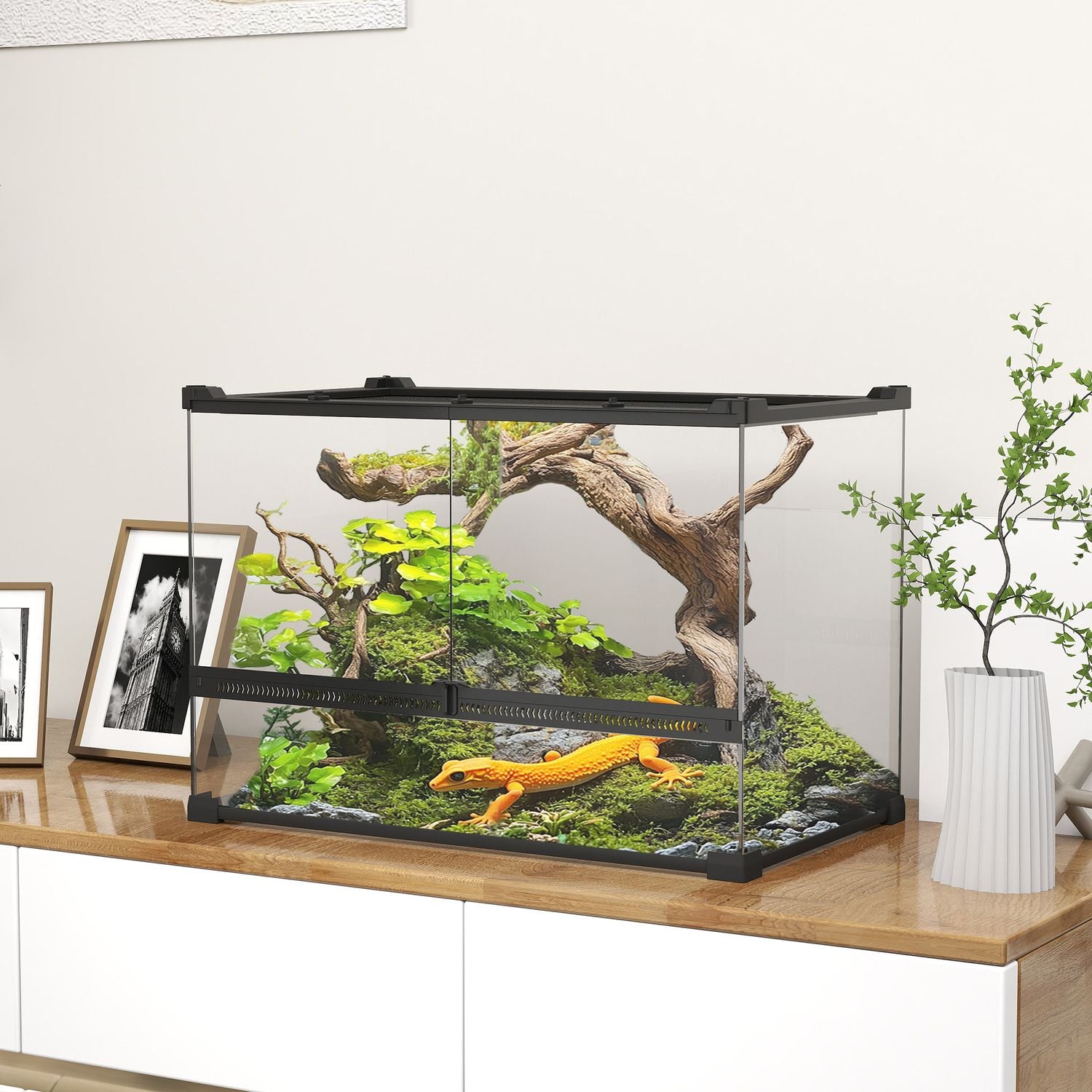 Glasterrarium för reptiler, vattentät bas, lås