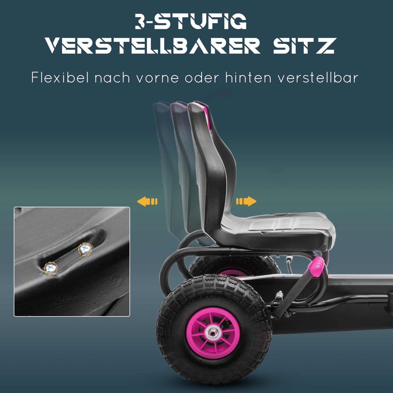 Gokart för barn med justerbar sits och handbroms, rosa