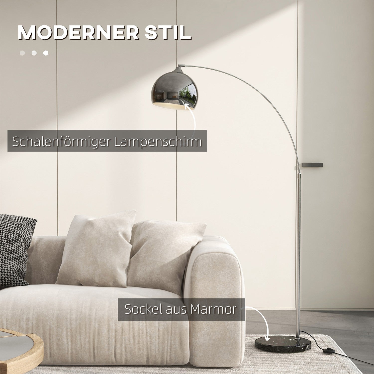 Golvlampa, justerbar höjd med glödlampa, Silver E27 Sockel