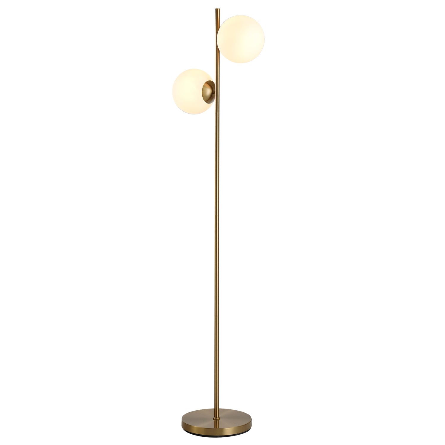 Golvlampa med 2-delad glasskärm – stål & glas, gyllene