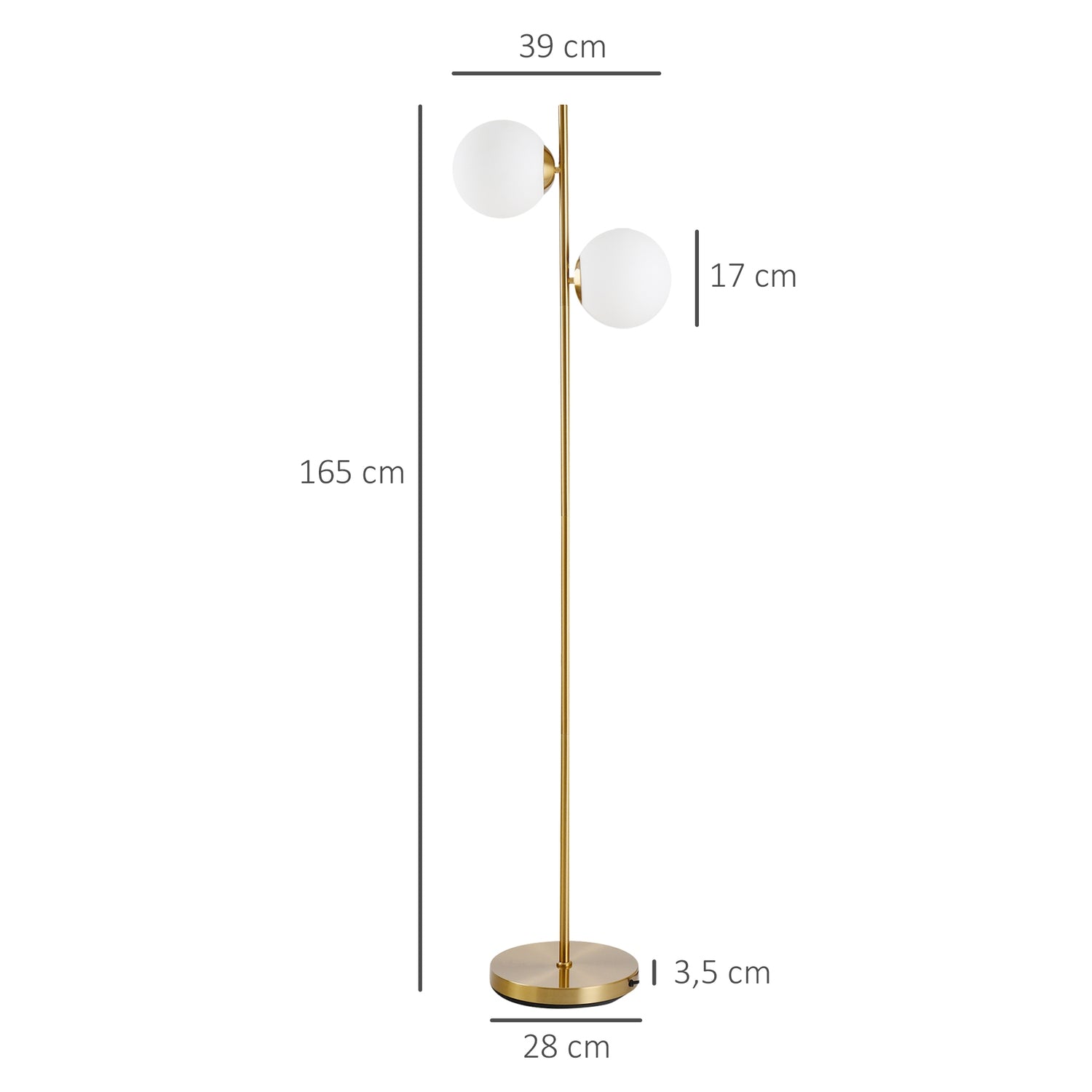 Golvlampa med 2-delad glasskärm – stål & glas, gyllene