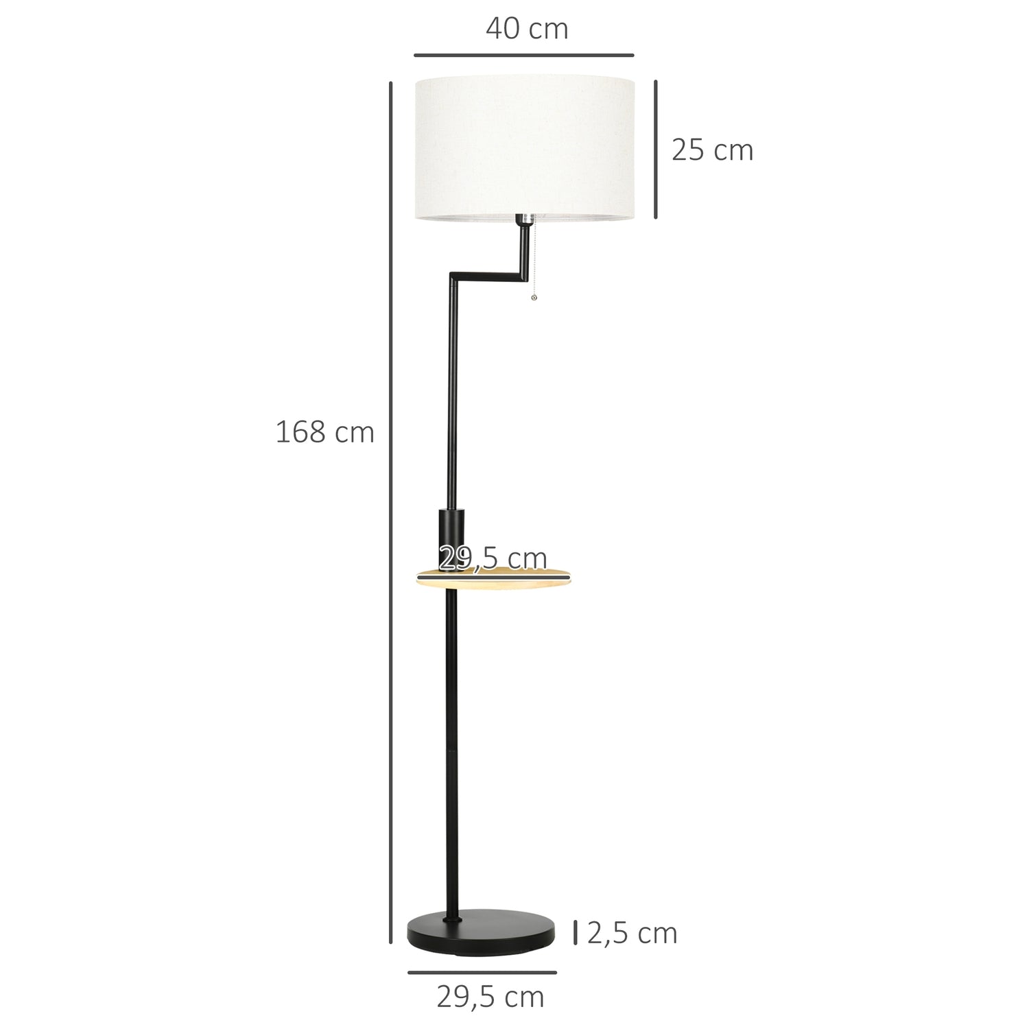 Golvlampa med hylla & USB-port, stål, kräm, 40W