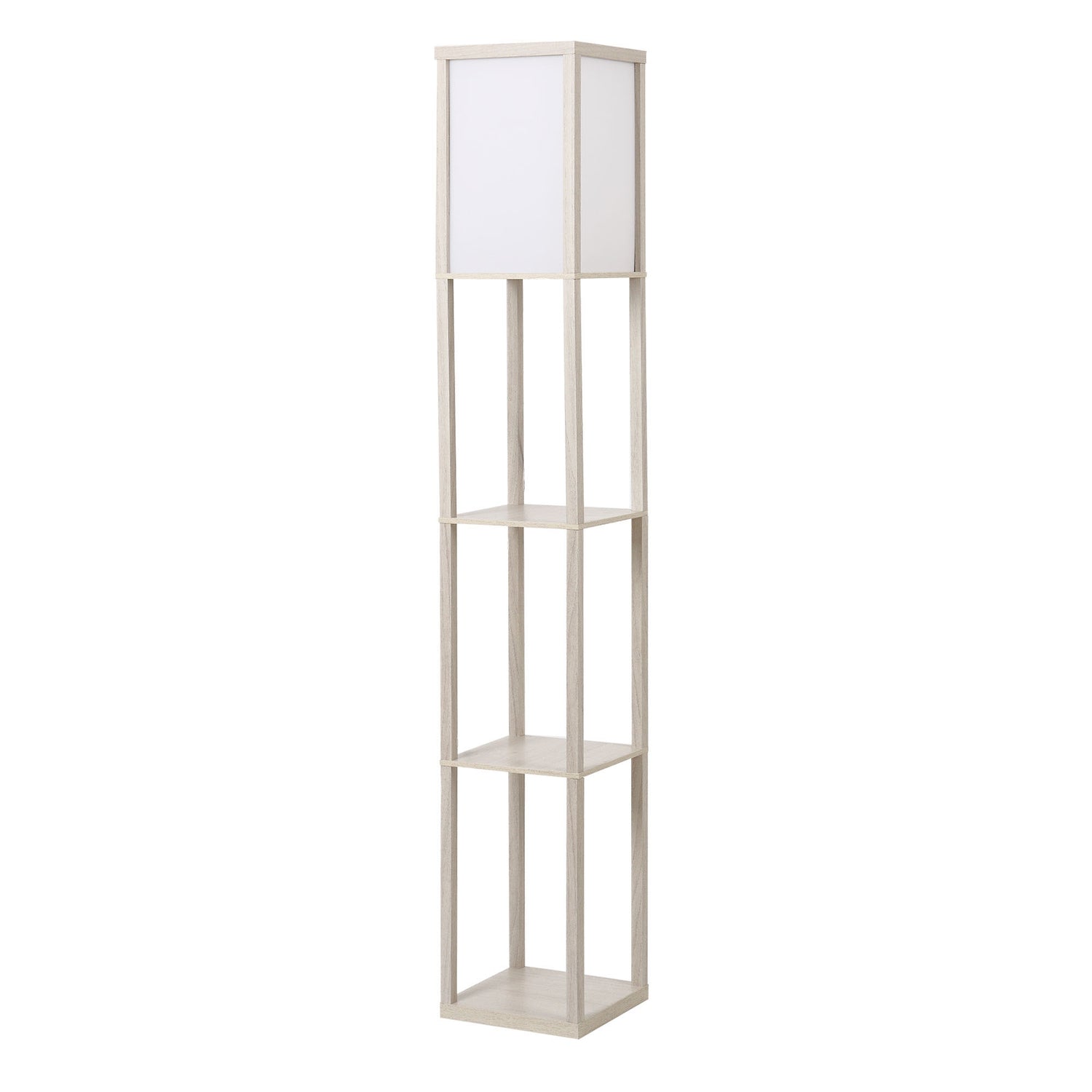 Golvlampa med hyllor – Ek och Vit, E27 40W, 160cm