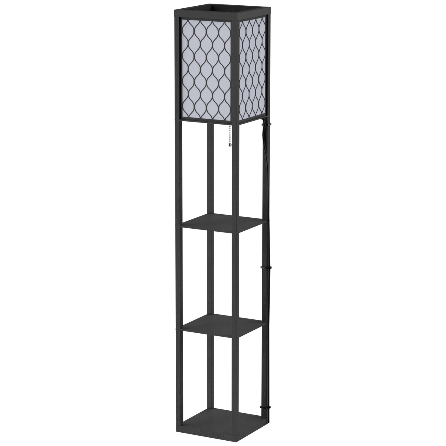 Golvlampa med hyllor – svart trä, 160cm, E27 40W