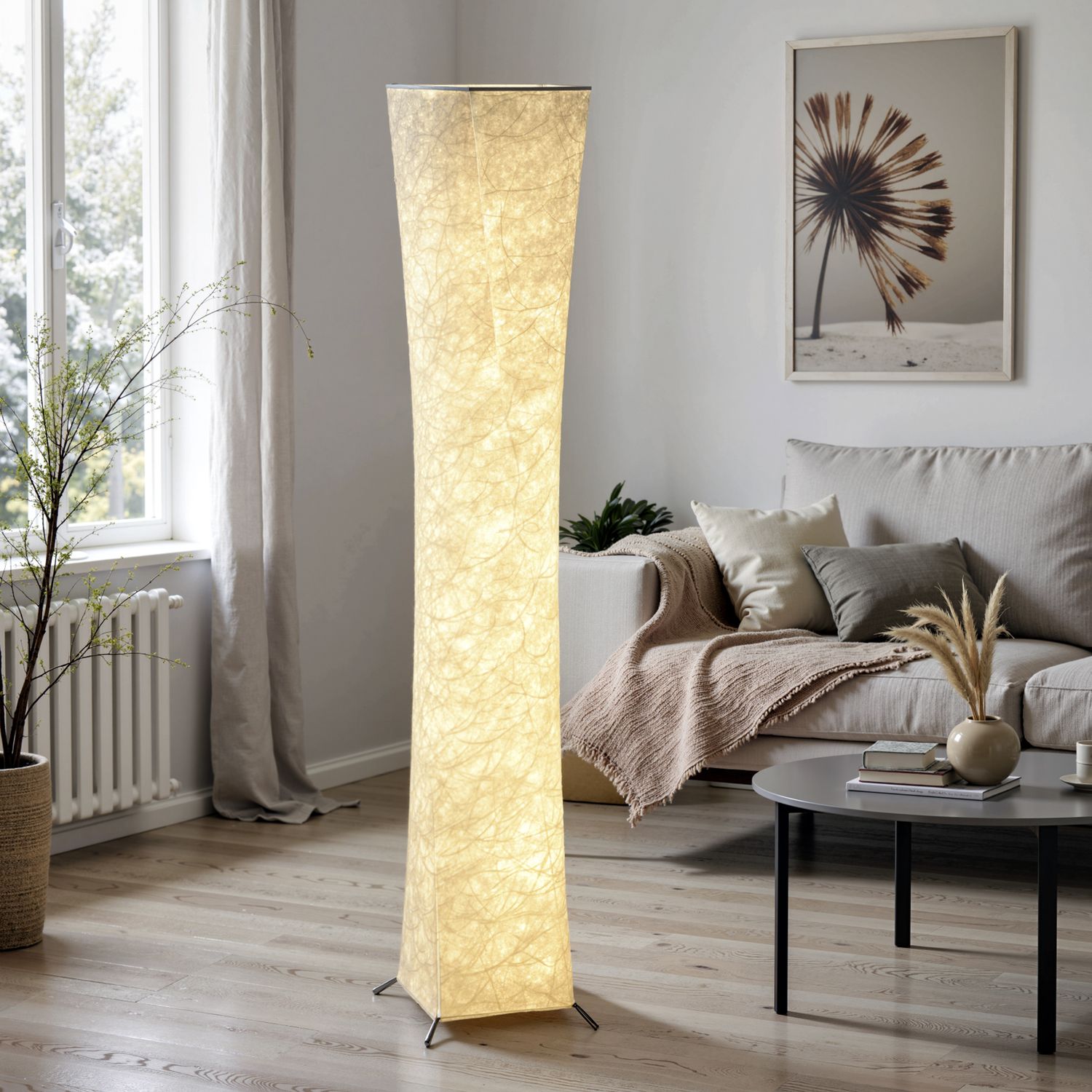 Golvlampa med pappersskärm, fotpedal, 3 ljusstyrkenivåer
