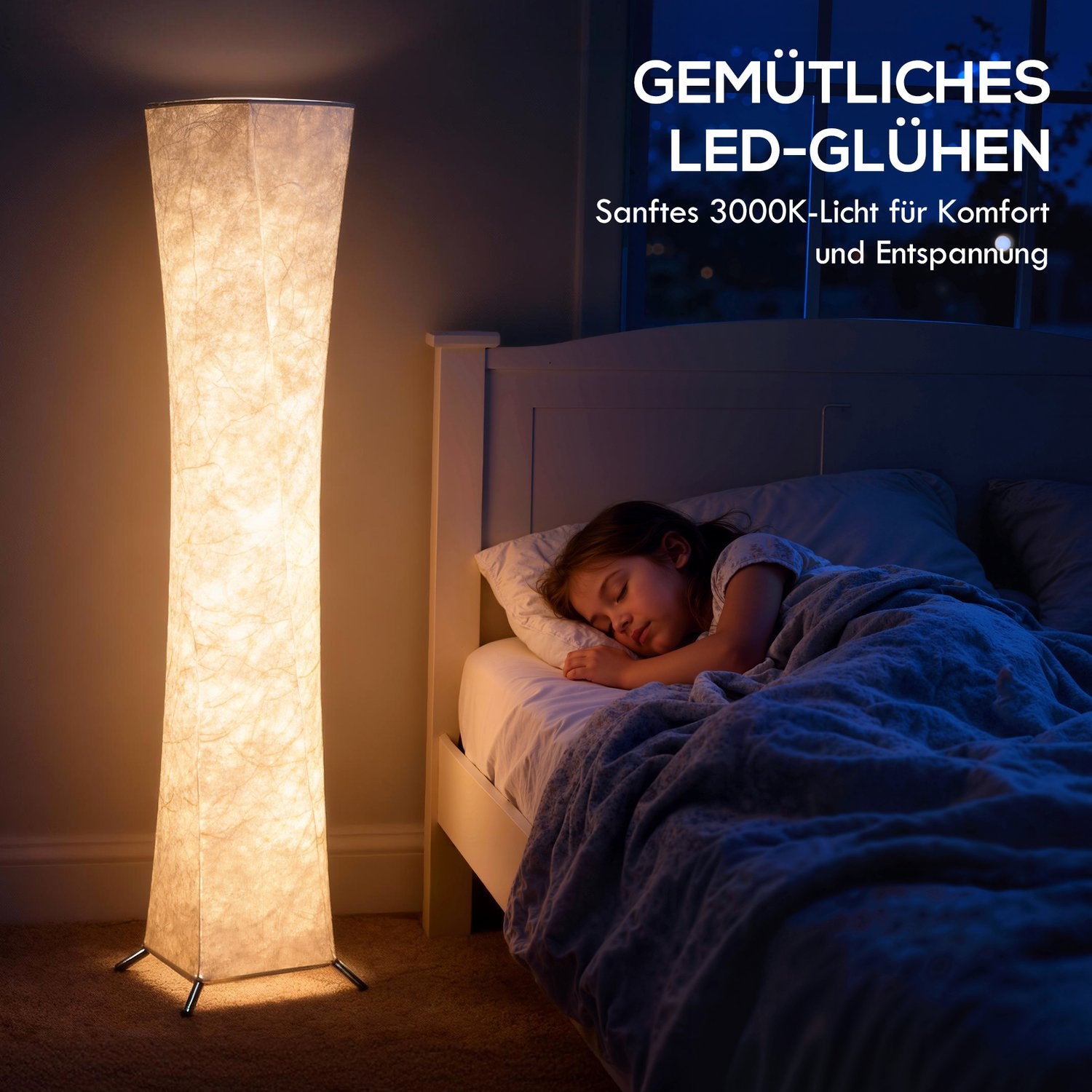 Golvlampa med pappersskärm, fotpedal, 3 ljusstyrkenivåer