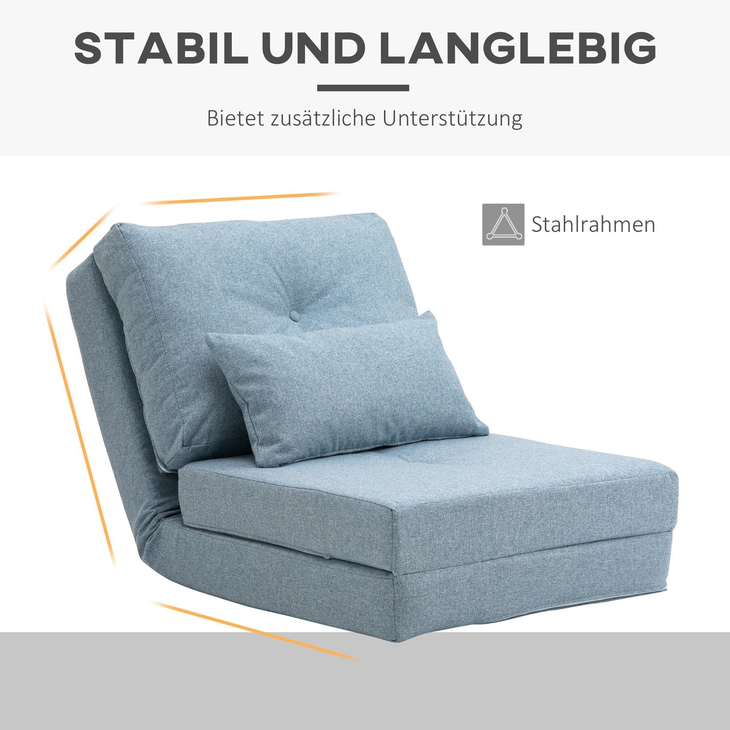 Golvstol hopfällbar sovmatta, 2-i-1 design, avtagbar kudde, 60 x 80 x 56 cm, himmelsblå