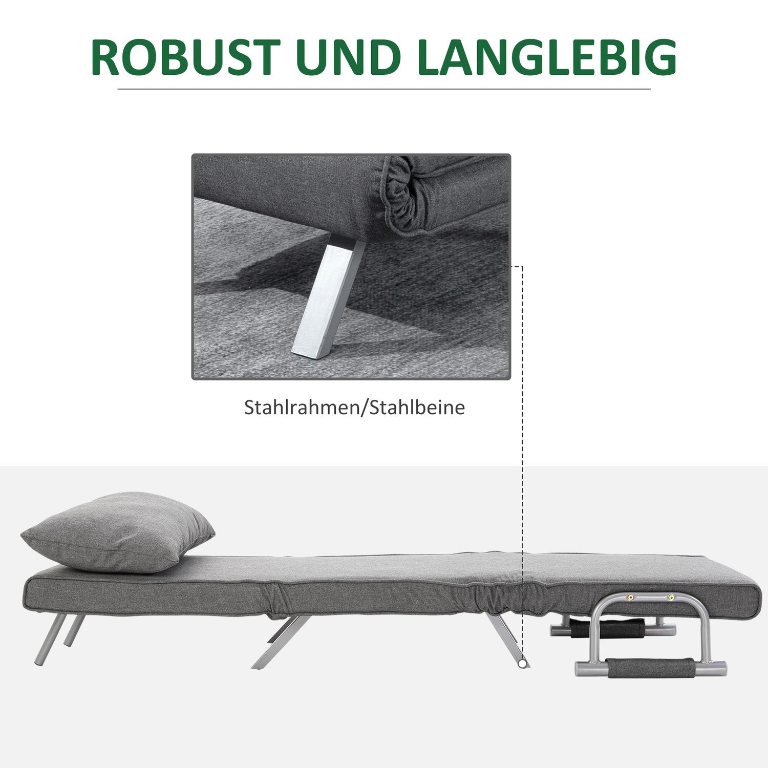 Grå 3-i-1 bäddsoffa, gästsäng & schäslong 65x69x80 cm