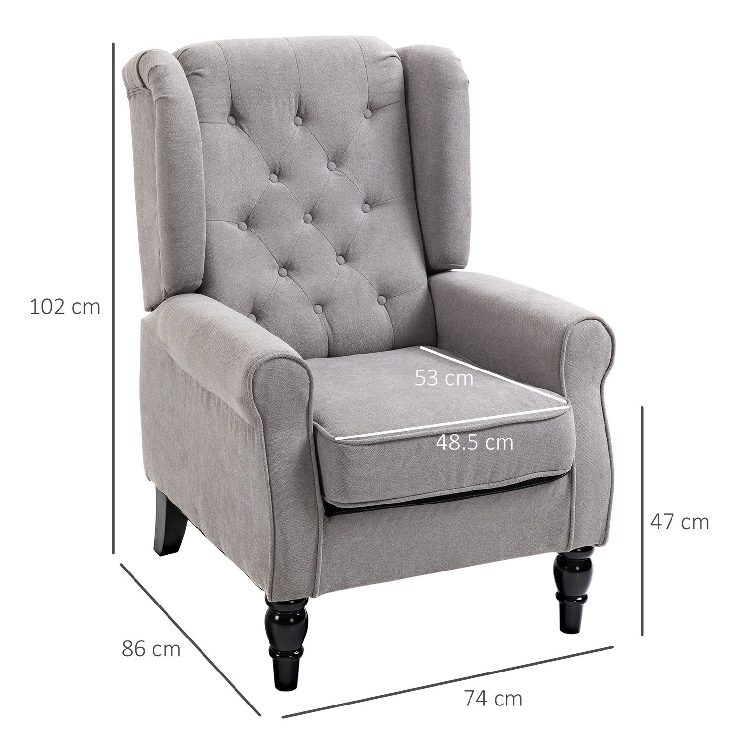 Grå Wingback Accent Stol, Tuftad, Polyester, 74x86x102cm