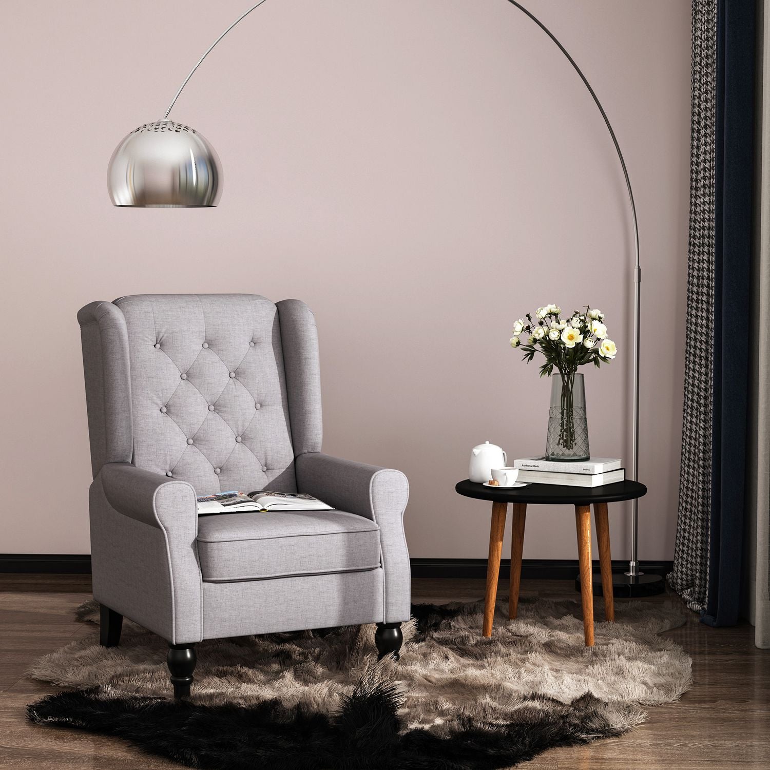 Grå Wingback Accent Stol, Tuftad, Polyester, 74x86x102cm
