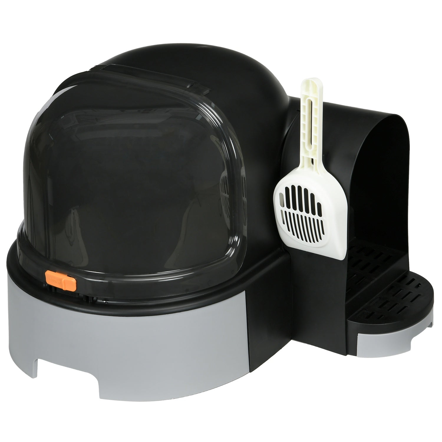 Grey Cat House: Toalett med huva och dubbla brickor, passar upp till 4 kg