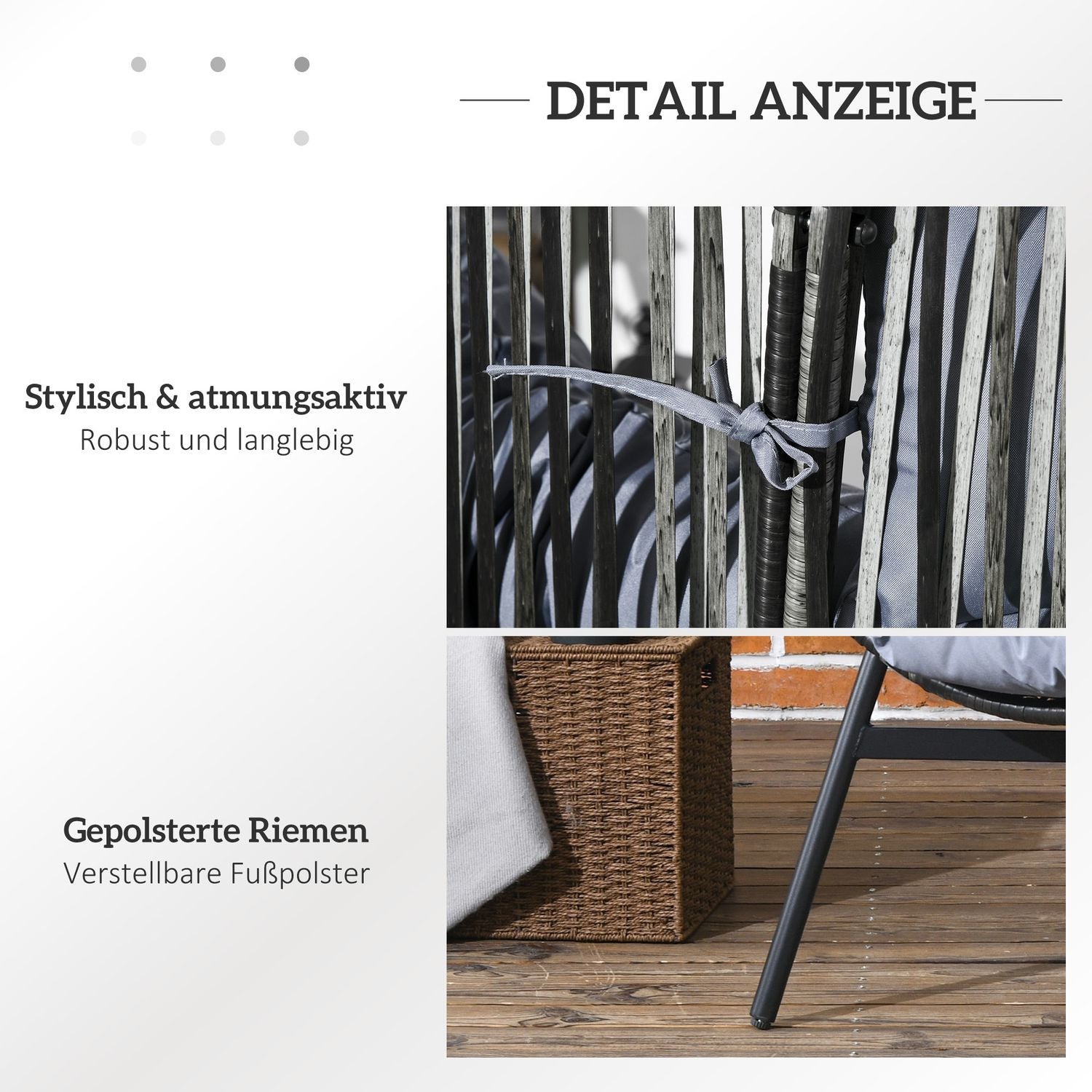 Grey Rattan Egg Stol med Dyna, 120 kg Kapacitet