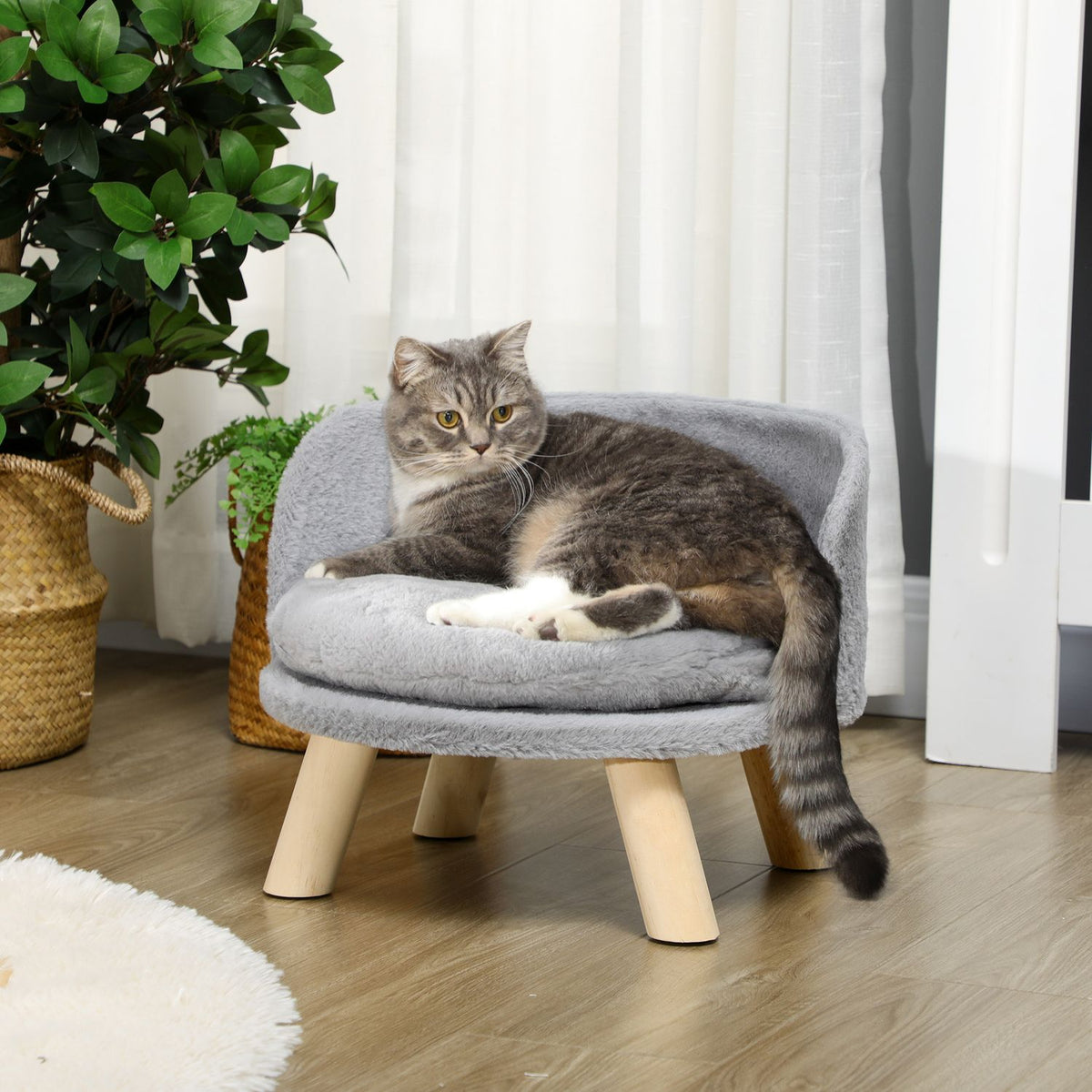 Graues Hunde- und Katzenbett mit rutschfesten Holzfüssen, 40,5 cm
