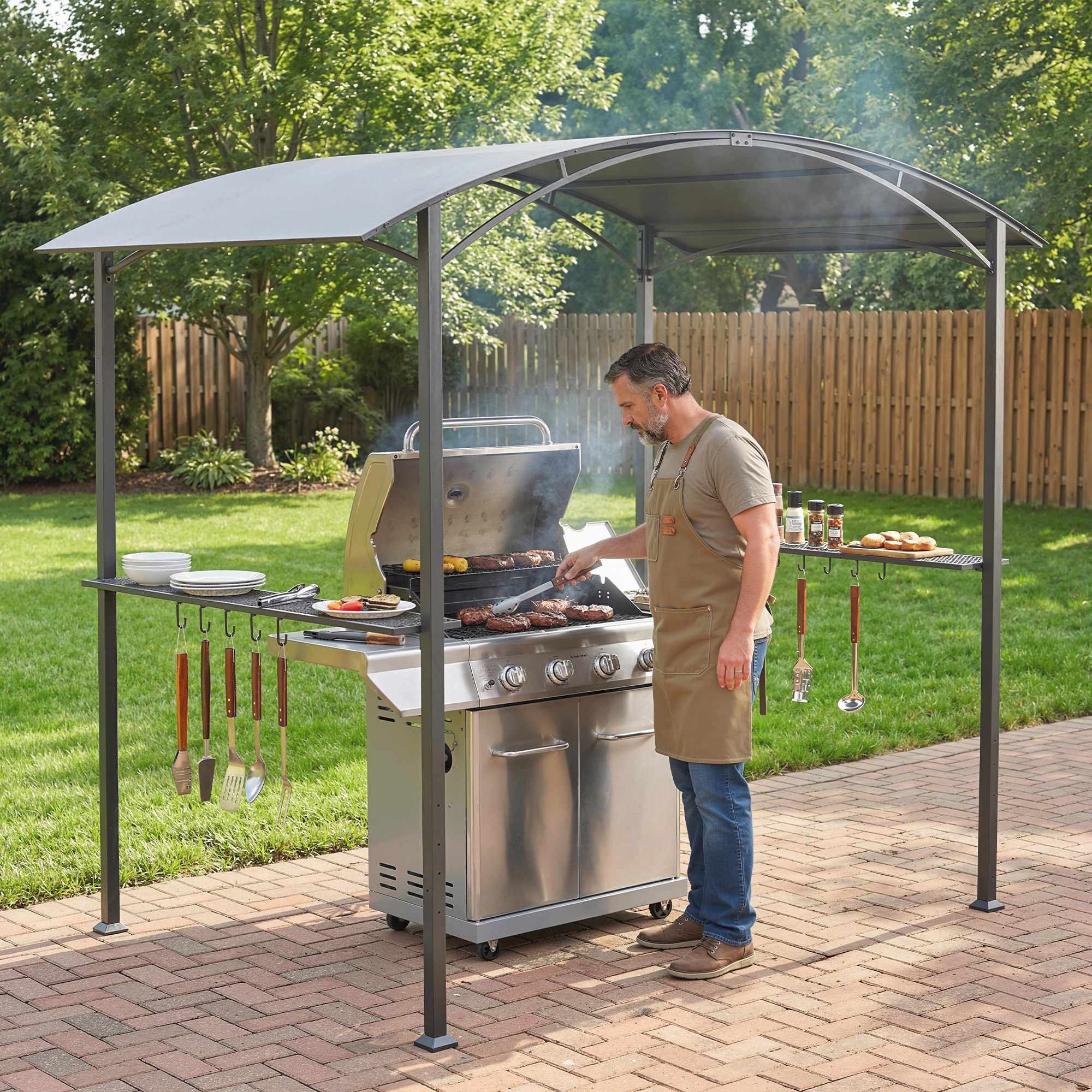 Grillpaviljong 245x152 cm, brandsäkert tak, stålram