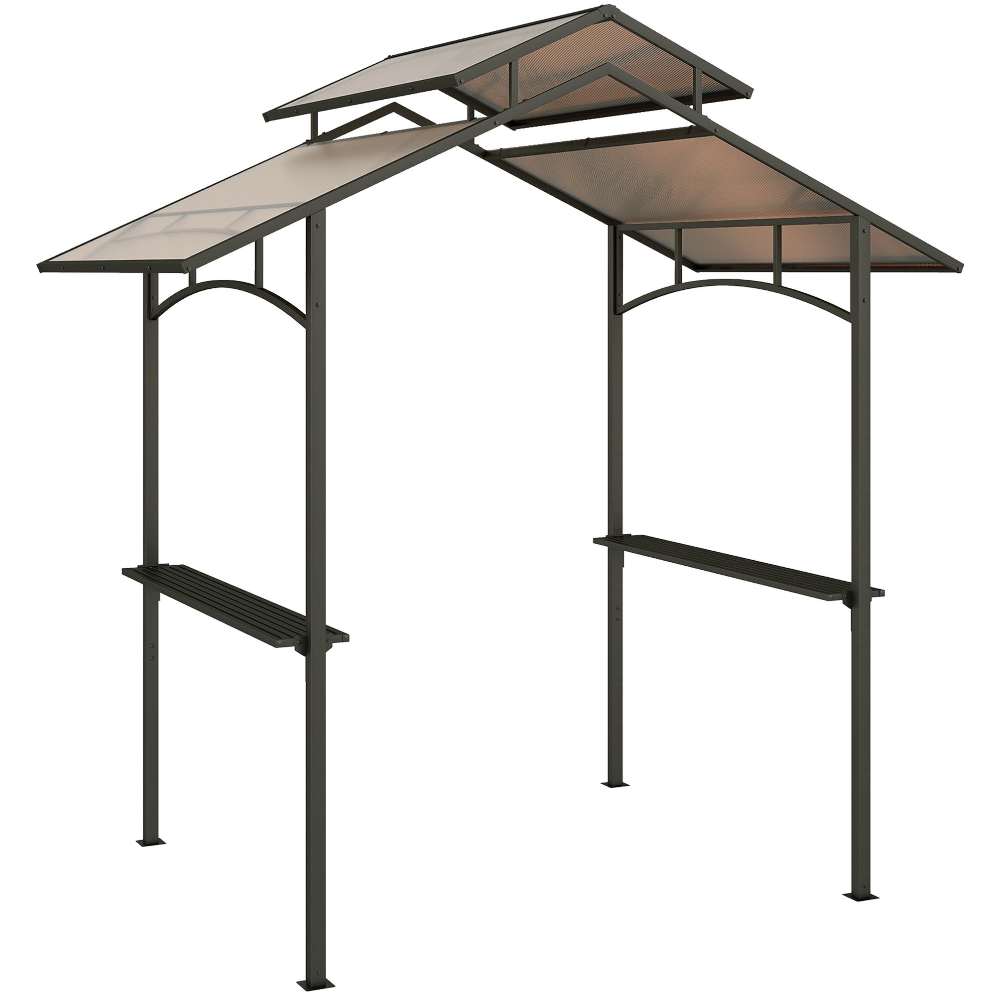 Grillpaviljong 2,4 x 1,5 m, stålram, 2 hyllor