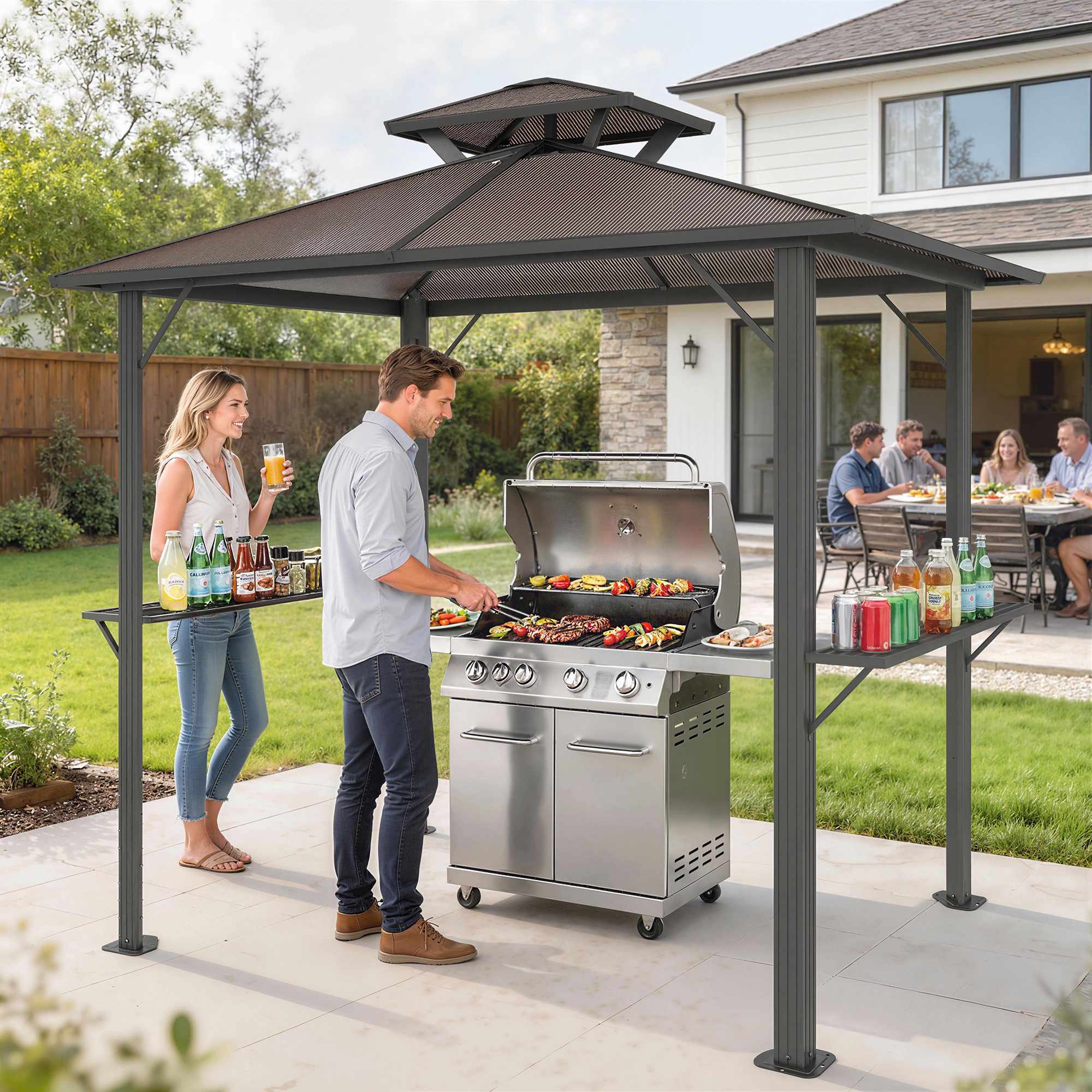 Grillpaviljong med polykarbonattak, aluminiumram