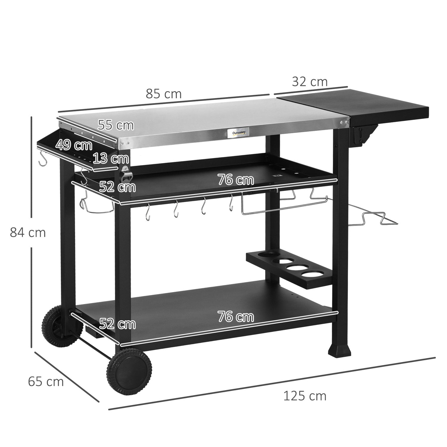 Grillvagn med hopfällbart sidobord och hjul