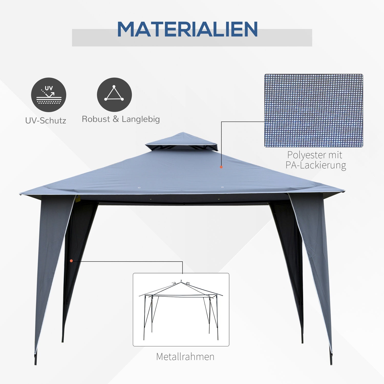 Grå metall Paviljong Festtält 3,45x3,45x2,68M Polyester